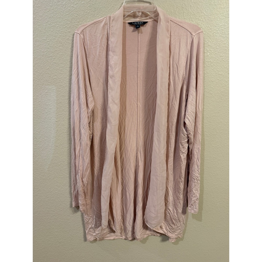 Lauren Ralph Lauren Cardigan Women 1X Pink Excellent Draped Open Front Longline